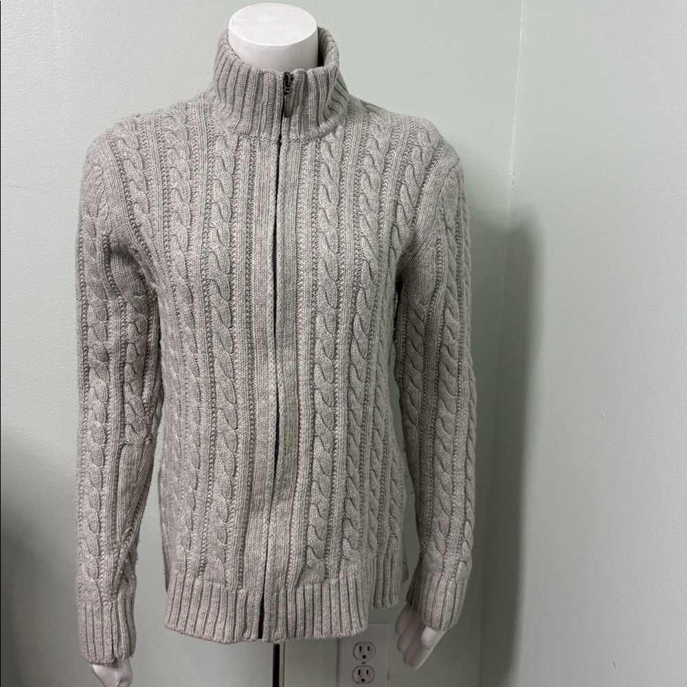 Brunella Gori Natural Cable Knit Fisherman Wool Zipper Front Sweater Medium